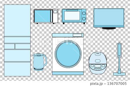 新生活応援 家電セットイラスト｜一人暮らし家電一式 136707005