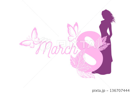 International Womens Day holiday banner. Postcard for March 8. Stock vector illustration. hand drawn. Not AI. International Womens Day holiday banner. Postcard for March 8. Stock vector illustration. hand drawn. Not AI. 136707444