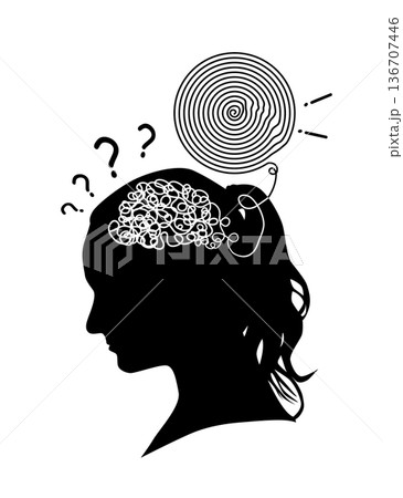 Abstraction: a person thinks, thoughts are the brain . vector illustration. hand drawn. Not AI 136707446