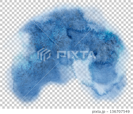 Blue watercolor spot, isolated illustration. Hand painted design element, copy space 136707549