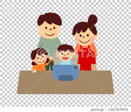 タブレットを見る子供と家族 136707659