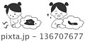 子供の下痢と健康な便　ビフォーアフター（白黒） 136707677