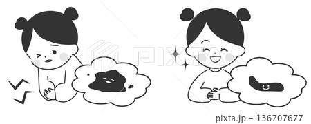 子供の下痢と健康な便　ビフォーアフター（白黒） 136707677
