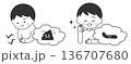 子供の便秘と健康な便　ビフォーアフター（白黒） 136707680