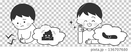 Constipation and healthy stool in children: before and after (black and white) 136707680