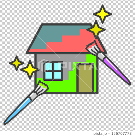 マイホームの外壁を塗り替えてリフォームするイラスト 136707778