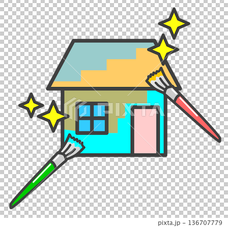 マイホームの外壁を塗り替えてリフォームするイラスト 136707779