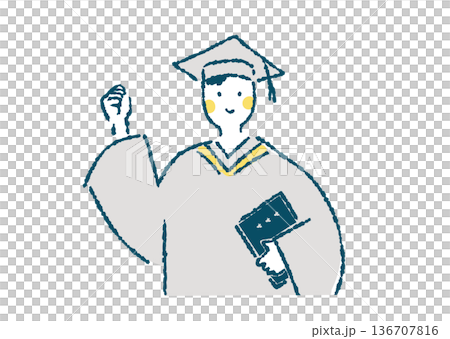 圖中是一位身穿學術禮服、揮舞拳頭的男子的上半身像。 136707816