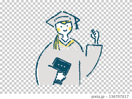 一位身穿學術禮服的女性上半身插圖，她正在做擊拳動作 136707817