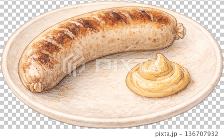 Hand drawn colored pencil Swiss bratwurst illustration, sausage, transparent background Hand drawn colored pencil Swiss bratwurst illustration, sausage, transparent background 136707932