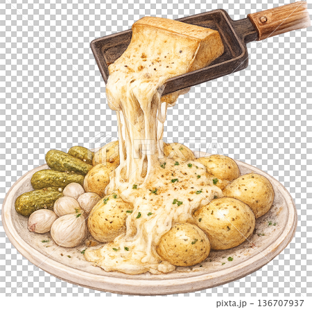 Hand drawn colored pencil raclette cheese illustration, Swiss food, transparent background Hand drawn colored pencil raclette cheese illustration, Swiss food, transparent background 136707937