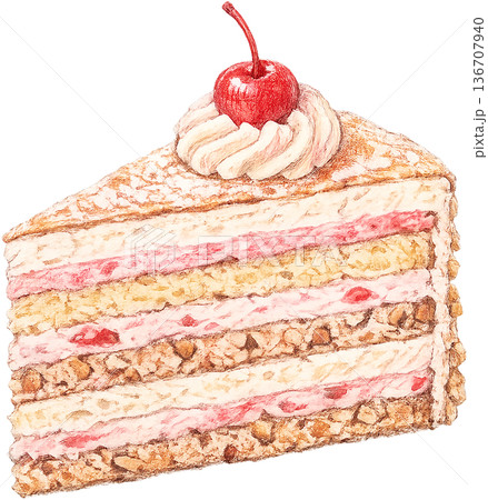 Hand drawn colored pencil Zuger Kirschtorte illustration, Swiss cake, transparent background Hand drawn colored pencil Zuger Kirschtorte illustration, Swiss cake, transparent background 136707940