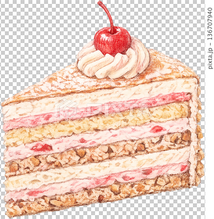 Hand drawn colored pencil Zuger Kirschtorte illustration, Swiss cake, transparent background Hand drawn colored pencil Zuger Kirschtorte illustration, Swiss cake, transparent background 136707940