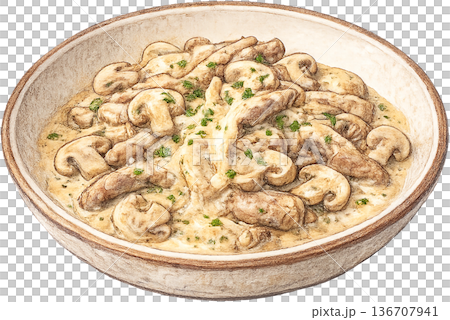 Hand drawn colored pencil Zurich geschnetzeltes illustration, Swiss food, transparent background Hand drawn colored pencil Zurich geschnetzeltes illustration, Swiss food, transparent background 136707941