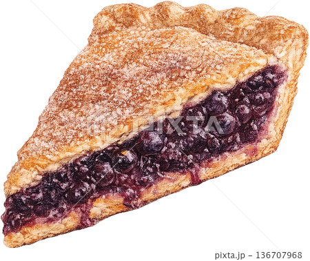 Hand drawn colored pencil Saskatoon berry pie illustration, Canadian dessert, transparent background 136707968