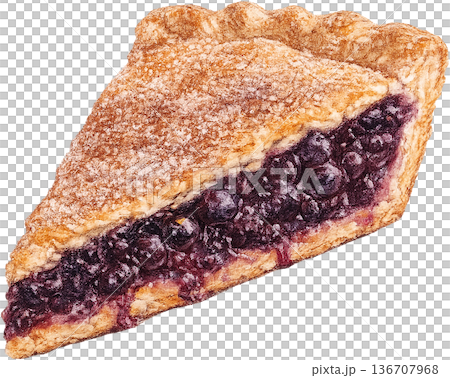 Hand drawn colored pencil Saskatoon berry pie illustration, Canadian dessert, transparent background 136707968
