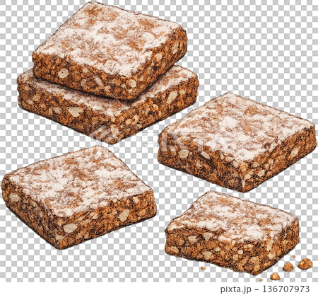 Hand drawn colored pencil Basler Leckerli illustration, Swiss cookie, transparent background 136707973