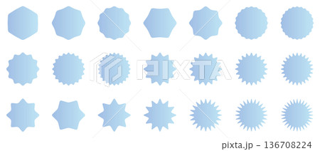 水色のグラデーションが綺麗なギザギザの円形フレームとバッジのセット 136708224
