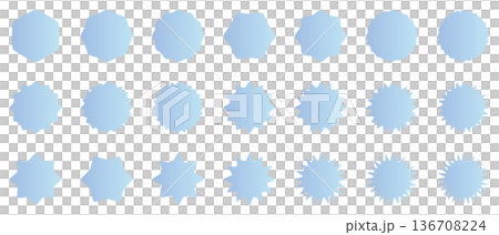 水色のグラデーションが綺麗なギザギザの円形フレームとバッジのセット 136708224