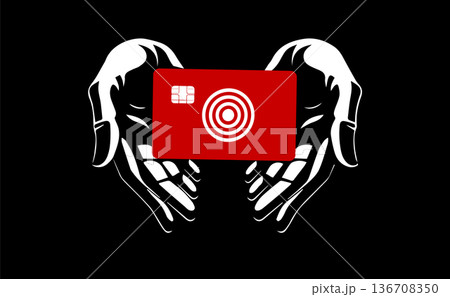 Bank card in hand. Save money. hand drawing. Not AI, Vector illustration 136708350