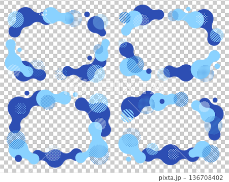 水色と青の繋がった円とドットとストライプ柄の円の飾りフレームセット 136708402