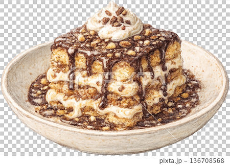 Hand drawn colored pencil sponge cake dessert illustration, Hungarian dessert, transparent background 136708568