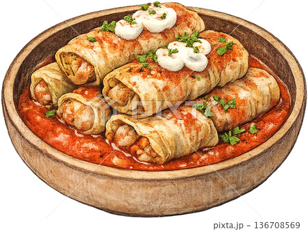 Hand drawn colored pencil stuffed cabbage illustration, Hungarian food, transparent background Hand drawn colored pencil stuffed cabbage illustration, Hungarian food, transparent background 136708569