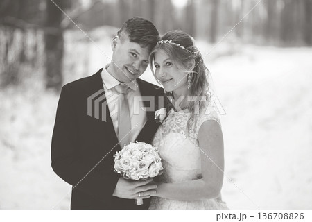 Black And White Winter Wedding Portrait Black And White Winter Wedding Portrait 136708826