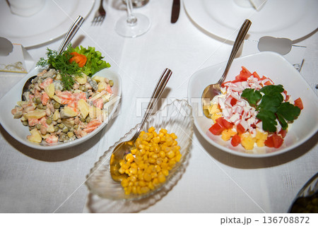 Traditional Celebration Table With Cold Salads 136708872
