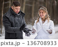 Laughing Bride and Groom After Snow Play 136708933