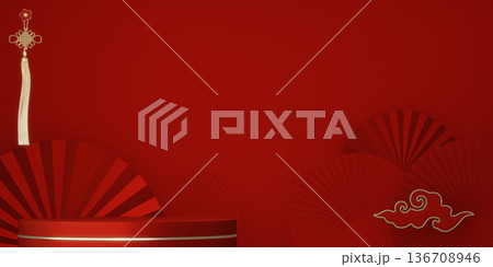 Happy Chinese new year 2026 with circle podium for show product and decoration China on red color style background.3D rendering 136708946