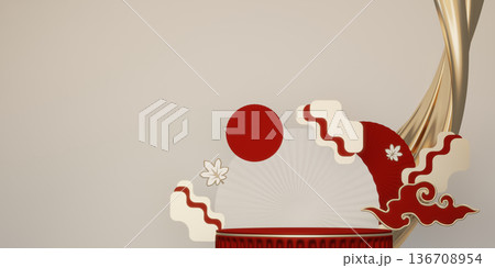 Year of China red concept Podium, minimal geometric design.3D rendering 136708954