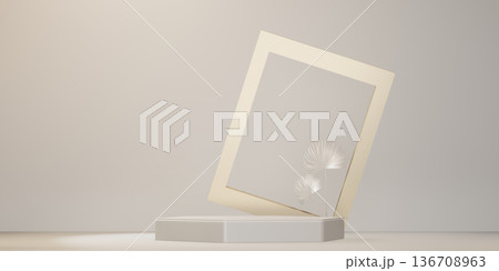 Chinese white and gold podium design on white background design. 3D rendering 136708963