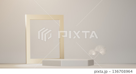 Chinese white and gold podium design on white background design. 3D rendering 136708964
