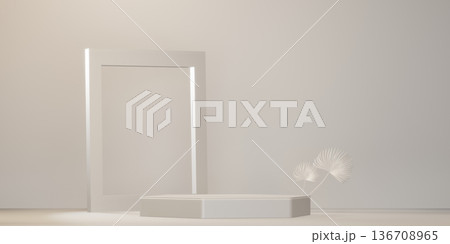 Chinese white and gold podium design on white background design. 3D rendering 136708965