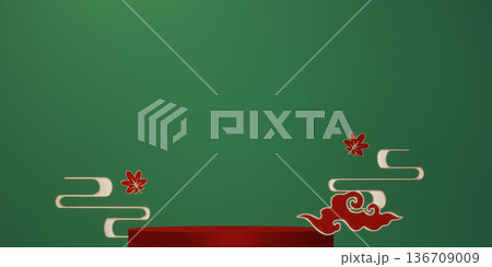 Happy Chinese new year 2026 with circle podium for show product and decoration China green background.3D rendering Happy Chinese new year 2026 with circle podium for show product and decoration China green background.3D rendering 136709009