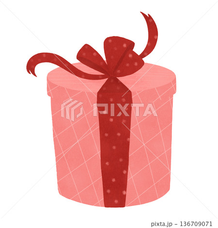 Gift holiday box. Watercolor, pastel, red, pink. Illustration in a simple flat style. Highlighted design element for printing, prints, products Gift holiday box. Watercolor, pastel, red, pink. Illustration in a simple flat style. Highlighted design element for printing, prints, products 136709071