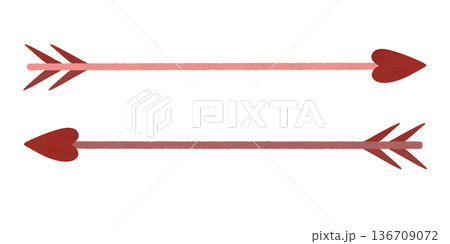 Red, pink arrows with hearts. Set of elements for Valentine's Day in a flat style. Watercolor, pastel. Highlighted design element for printing, prints Red, pink arrows with hearts. Set of elements for Valentine's Day in a flat style. Watercolor, pastel. Highlighted design element for printing, prints 136709072
