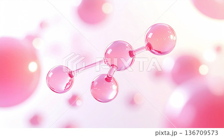 ピンクの分子構造イメージ｜PDRN・ナイアシンアミド・ペプチドを想起する美容成分の3D分子ビジュアル 136709573