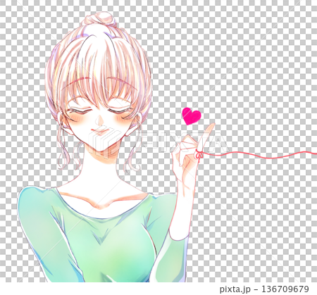 運命の赤い糸を結んだお団子頭の女性 136709679