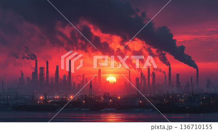 工場の黒煙と排ガス、CO2排出が示す気候危機の最前線イメージ 136710155