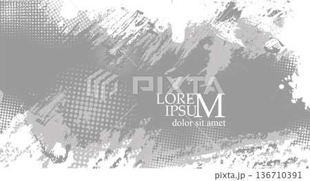 Abstract distressed gray paint splatters and marks on a white background creating a textured grunge effect. Hand drawn. Not AI, vector illustration. Abstract distressed gray paint splatters and marks on a white background creating a textured grunge effect. Hand drawn. Not AI, vector illustration. 136710391