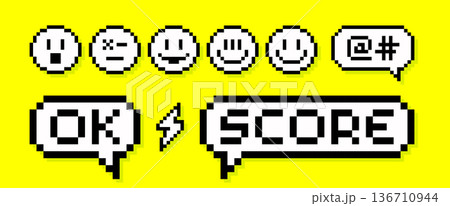 Pixel art, speech bubble set, smile for game UI 136710944