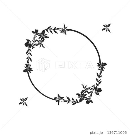 design Circle floral frame. Decorative botanical round circles with various flowers leaves branches 136711096
