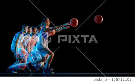 Basketball player chest pass in stroboscopic sequence. Basketball player chest pass in stroboscopic sequence. 136711105