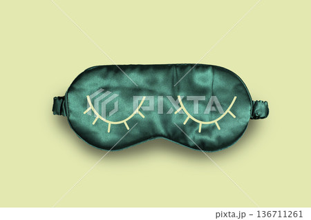 World Sleep day, Sleeping mask on light background with copy space World Sleep day, Sleeping mask on light background with copy space 136711261