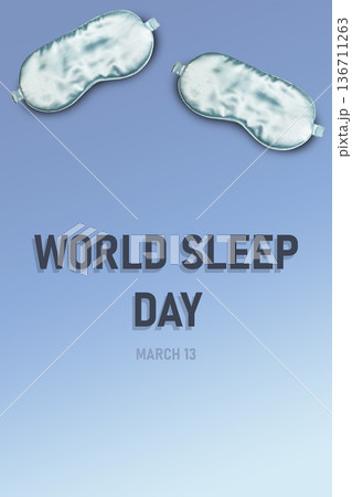 World sleep day. Sleeping mask with text. Health, well being and melatonin concept. Vertical 136711263