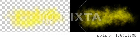 Yellow smoke cloud isolated on transparent background, vibrant mist effect with soft diffusion and realistic texture for abstract illustration or commercial visual projects 136711589