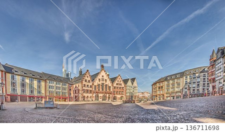 Frankfurt Roemerberg square historic town hall panorama 136711698