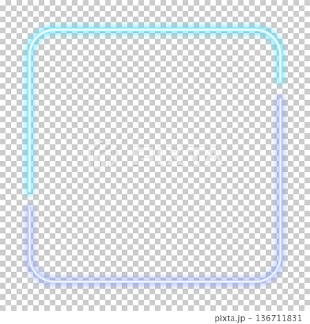 Soft neon line square frame in light blue and blue-purple. Transparent PNG. Rounded corners, minimalist design. 1:1 size. Soft neon line square frame in light blue and blue-purple. Transparent PNG. Rounded corners, minimalist design. 1:1 size. 136711831